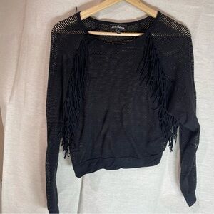 Sam Edelman Black Mesh Top with fringe